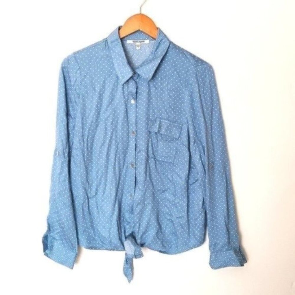 Daniel Rainn Tie Front Button Down Polka Dot Blue M